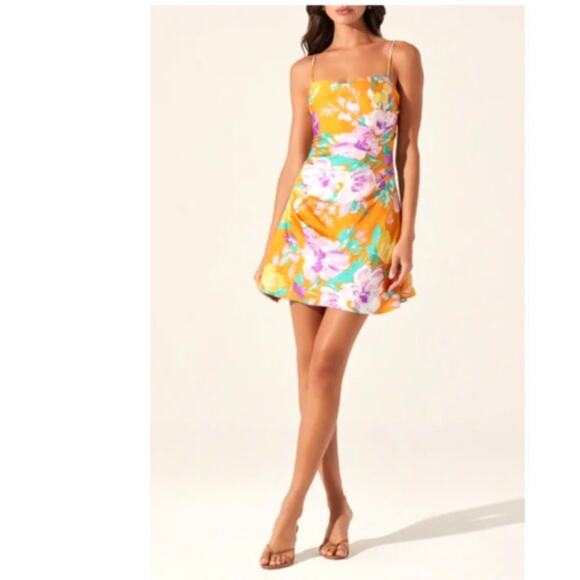 ASTR the Label Mini Dress - S - Orange Multi Floral - Adjustable Straps - NWT - Picture 1 of 15